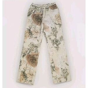 Vintage Barry Bricken Pants Women's Size 4 Floral Lightweight Denim Stretch Tan‎